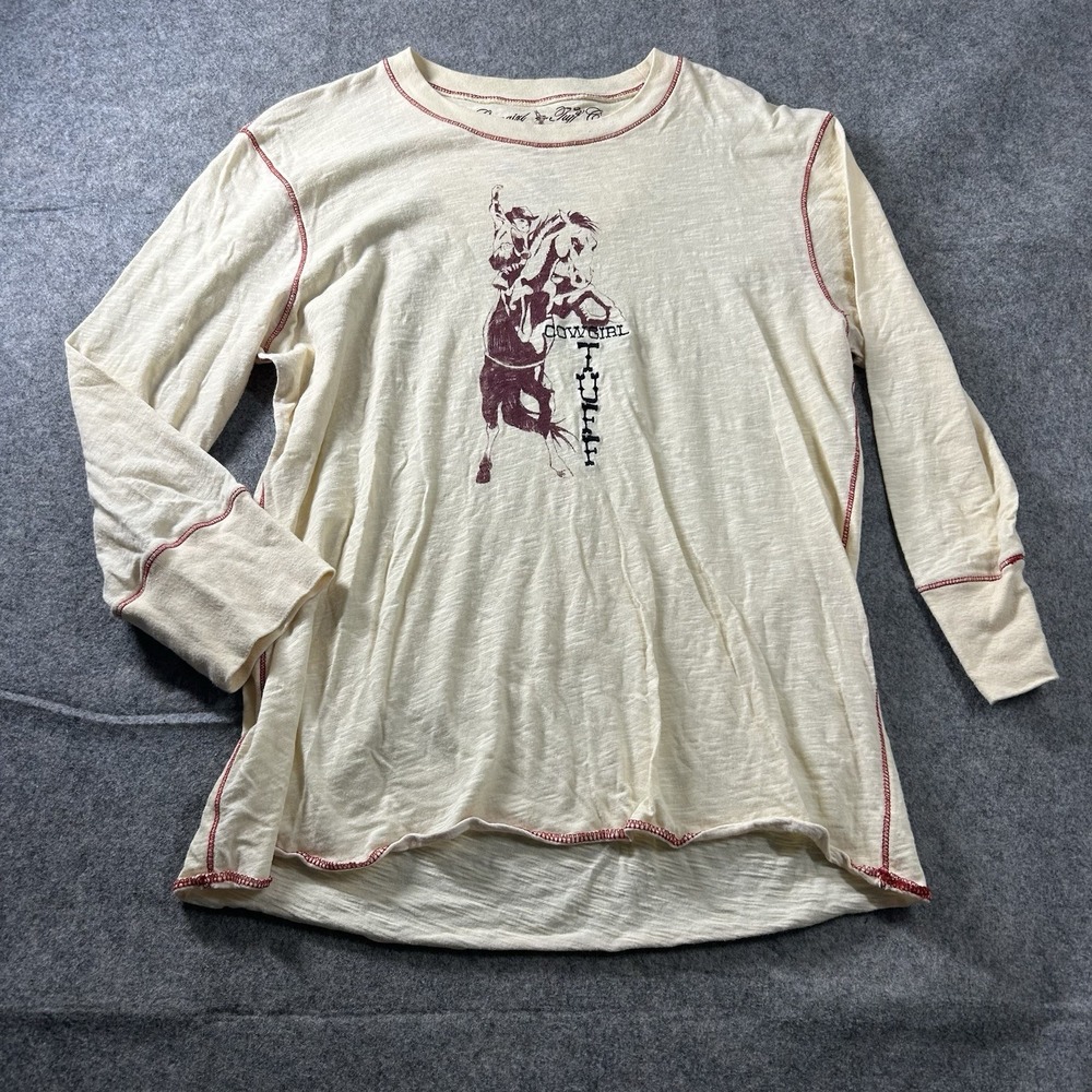Cowgirl Tuff Company Shirt Womens Large Cotton Embroidered Ivory Tee